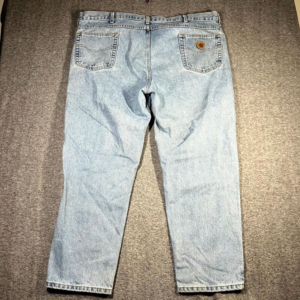 Carhartt Jeans Mens 44x30 Relaxed Fit Straight Leg Blue B17STW Work Wear READ